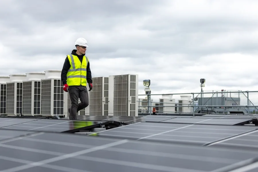 A trade specialist on a rooftop job site
